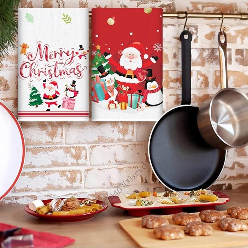 Festival Holiday Dish Towels Soft Absorbent Polyester Cloths Kitchen Towel For Christmas Decoration And Kitchen Cleaning P9YB