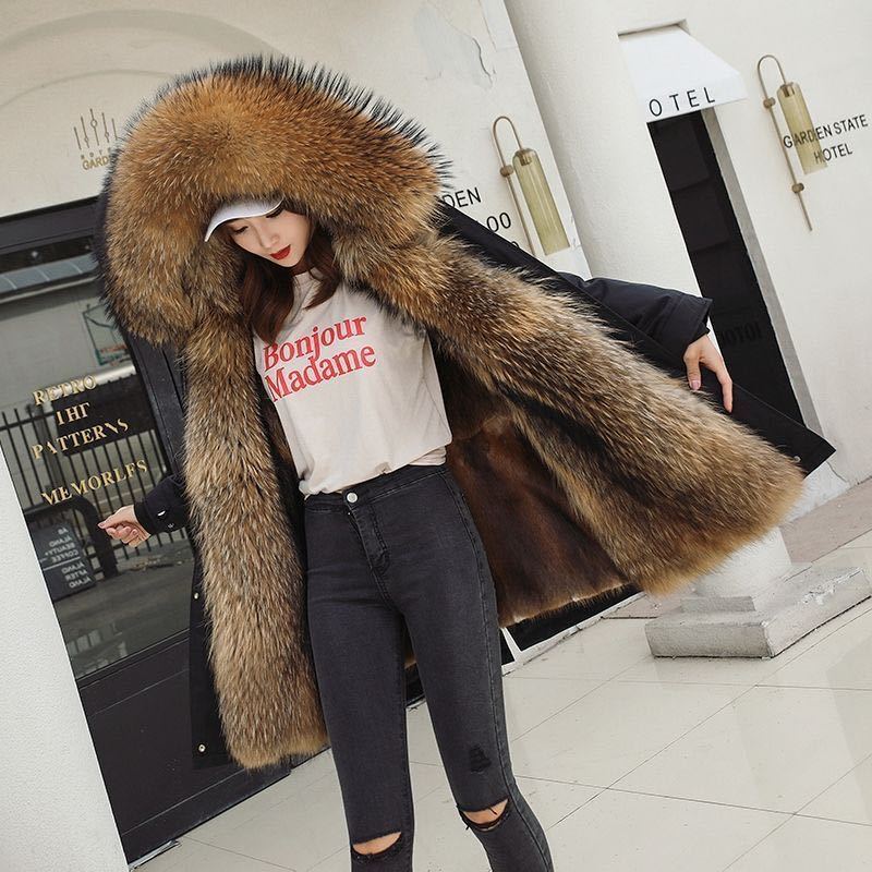 Womens Winter Parkas Mid-length Removeable Raccoon Fur Liner Thickened Imitation Fur Coat Women Fur Hooded Jacket Plus Size main image 1