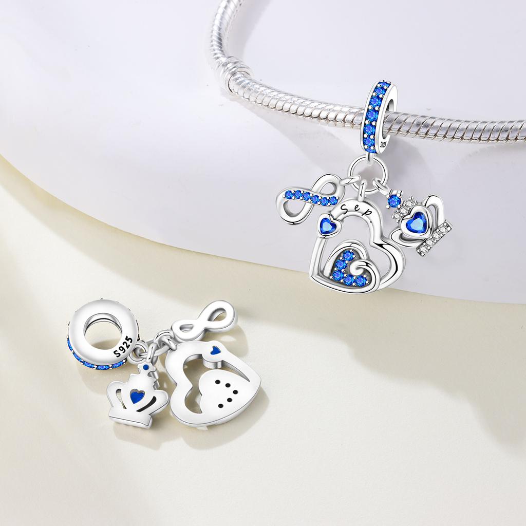 Copper Colorful Month Heart Zircon Birthday Stone Charms Beads Pendant For Original Bracelet Woman Girl Jewelry