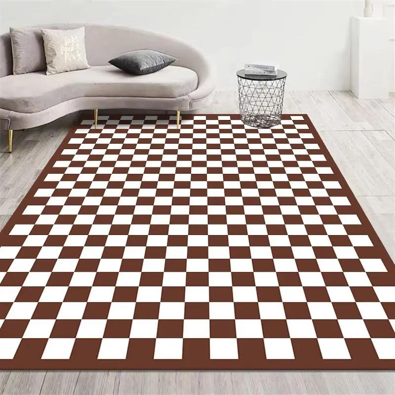 Fashion Retro Checkerboard Carpet Living Room Bedroom Decoration Bedside Non-slip Soft Mat Home Washable Plush Rugs Customizable