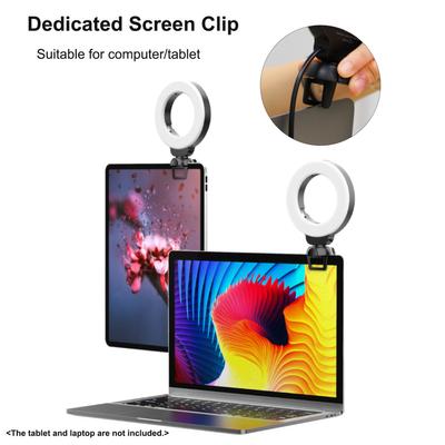 Mini 4 Inch LED Ring Light Clip On Laptop Video Conference Lighting 3 Lighting Modes 3200K 6500K Dimmable USB Powered