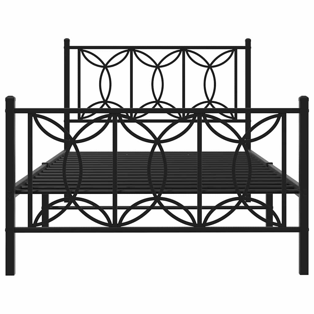 Metal Bed Frame with Headboard and Footboard Black 100x200 Cm