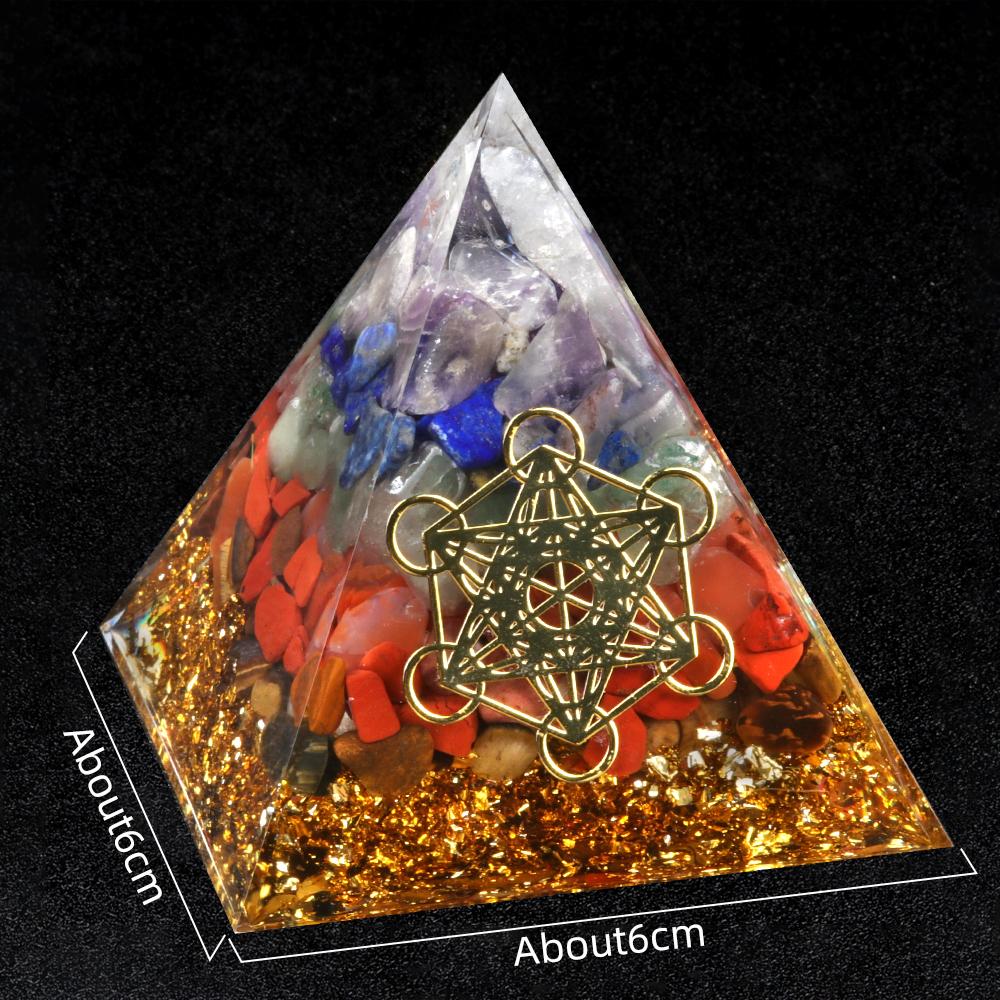 Crystal Devil's Eye Pyramid Natural Crushed Stone Lapis Lazuli Dropping Resin Home and Office Desktop Decoration Crafts 6x6cm