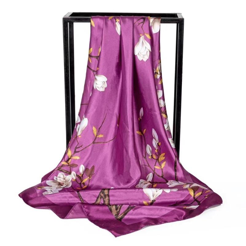 Simulation Silk Scarf Spring and Summer Versatile Sunshade 90 Square Scarf Painted Pearlescent Color Ding Women's Square Scarf Silk Scarf