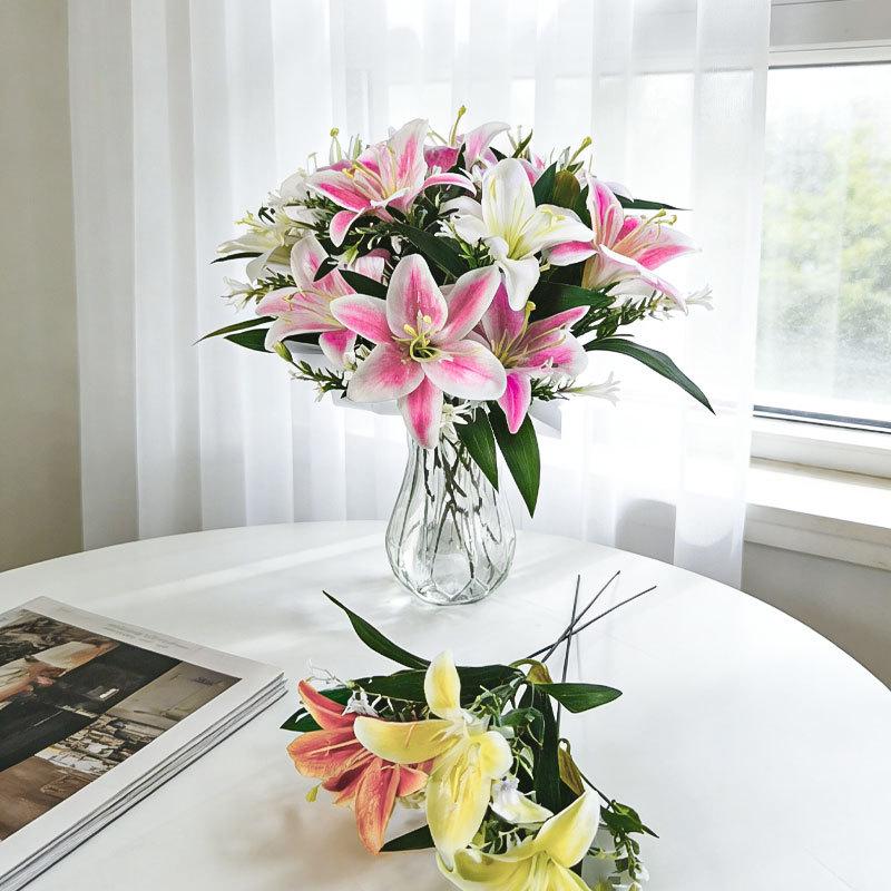 Lily and Baby's Breath Artificial Bouquet - Decorative Faux Flowers Arrangement