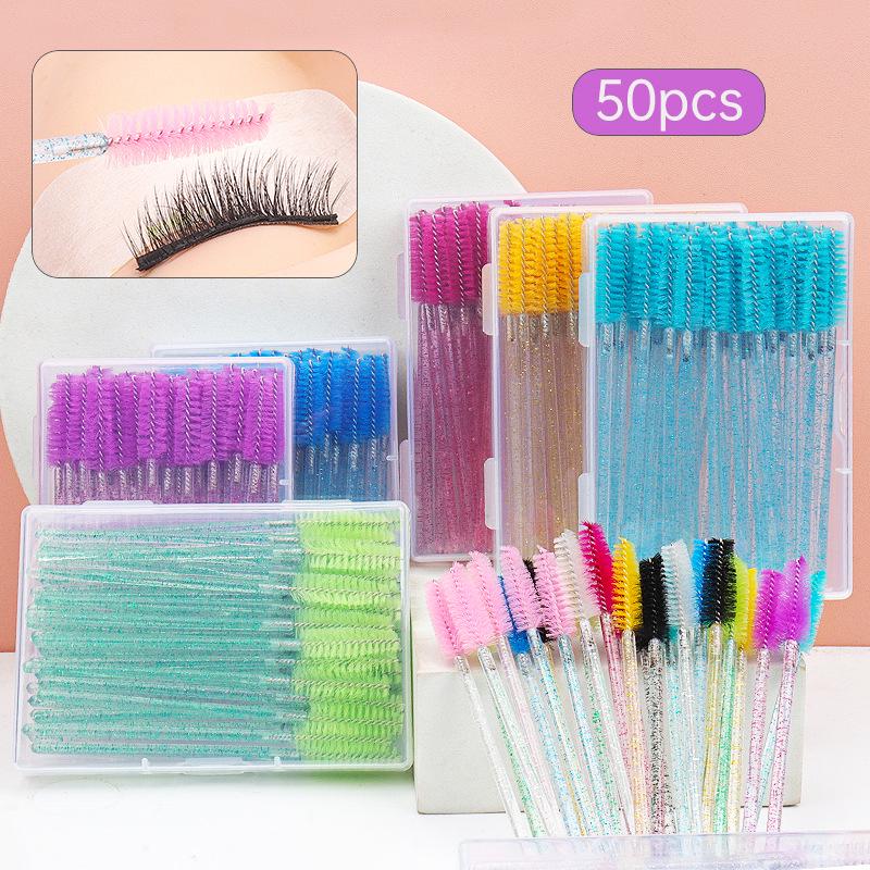 50-Pack Disposable Eyelash & Eyebrow Brushes with Crystal Rods