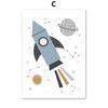 Modern Minimalist Cartoon Rocket Space Planet HD Canvas Wall Art for Kids Bedroom  Living Room Decor  Perfect Poster Prints for