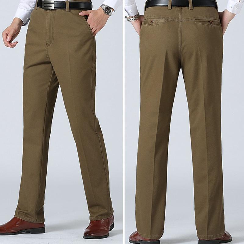 Men’s Breathable Casual Pants Cotton High Waist Lightweight Straight Trousers for Male Comfortable Fit Loose Business Work Dress Pant with Pocket