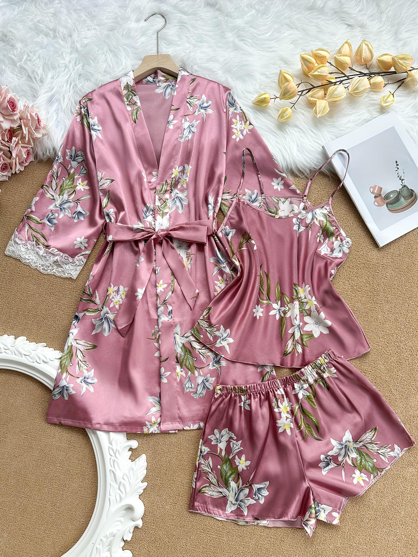 

Европейский и американский стильный комплект ночной сорочки и халата из ледяного шелка с открытой спиной - Женская удобная домашняя одежда Small