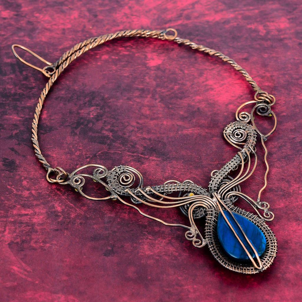 Neon Flash Labradorite Gemstone Necklace Copper Wire Wrapped Adjustable Necklace