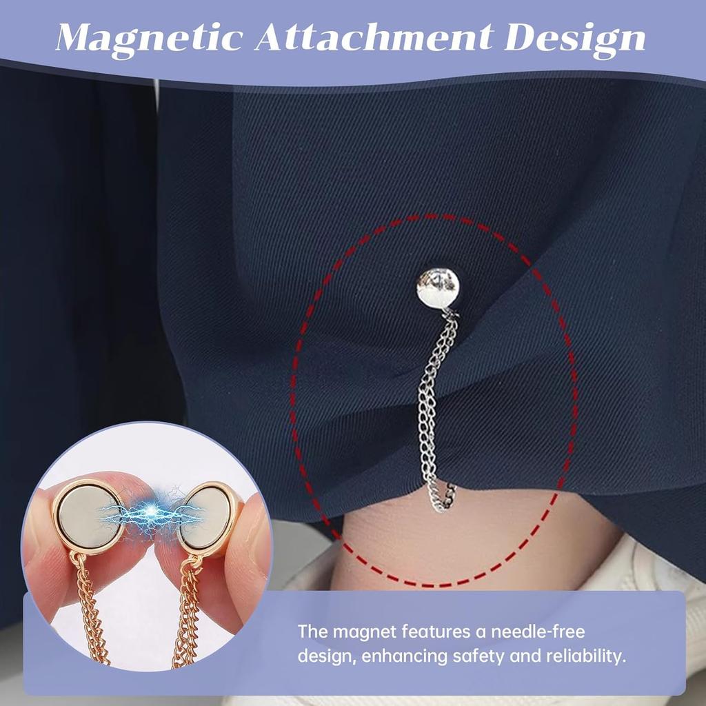 12 Pcs Magnetic Clothing Clips with Chain, Metal Magnetic Clothing Clips for Women in Gunmetal Gold Silver, Multi Use P for Clothes to Adjust Hem