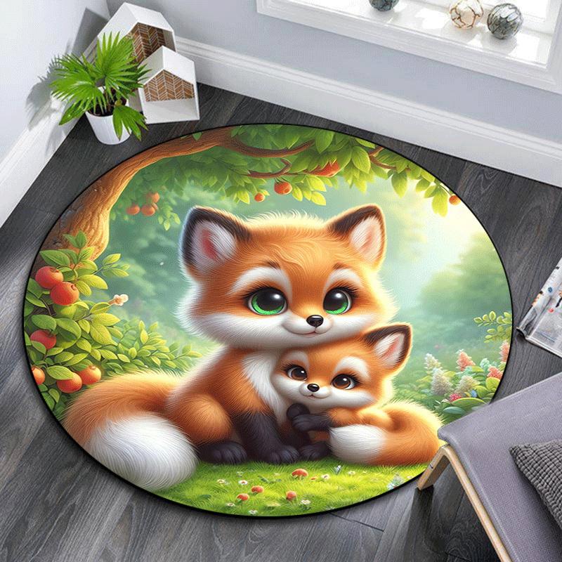 

1 шт. Мягкий, Впитывающий и Нескользящий Милый лисенок Круглый Коврик Мягкий Круглый Ковер для Декора Гостиной и Спальни, Коврики под Стулья и Незабываемые Домашние Подарки 80cm by 80cm