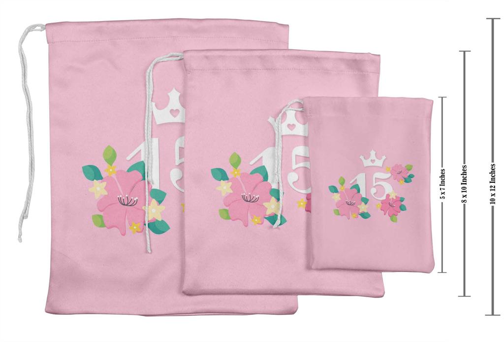 Darling Souvenir Purple Floral Quinceanera Party Supplies Drawstring Pouches Favor Bags 15