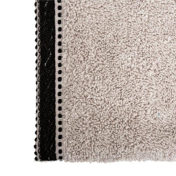 Serviette De Toilette - Joia Lin - 30 X 50 Cm - 100% Coton Éponge - Beige/grège Avec Bande Noire