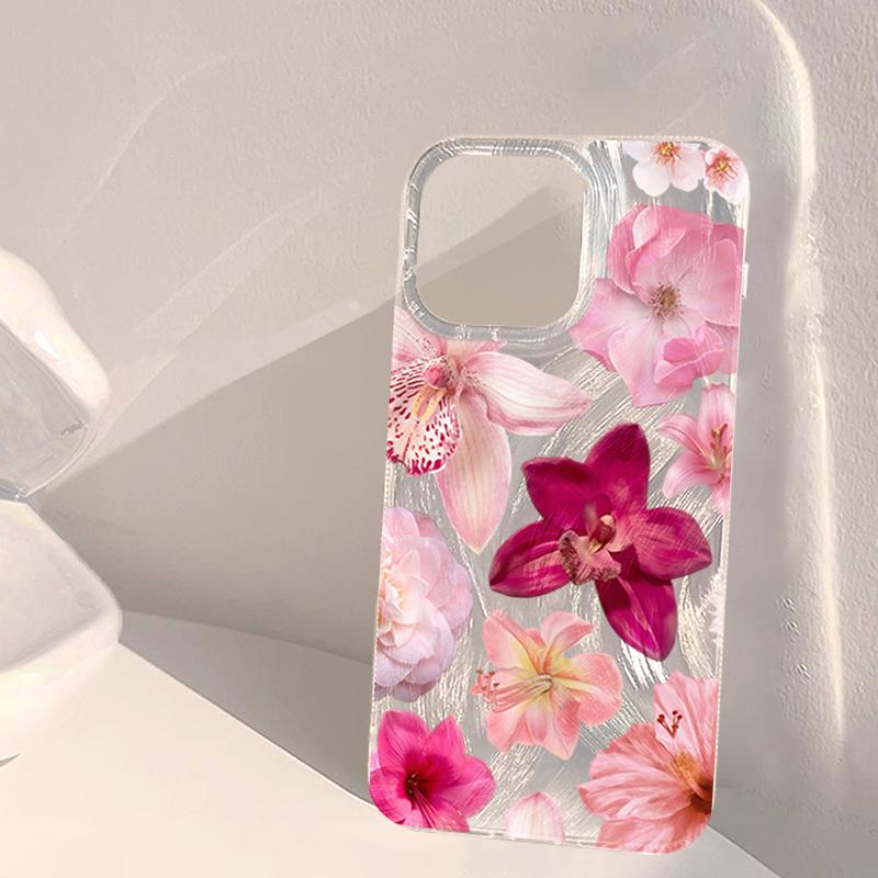 

Pink Floral Phone Case for iPhone 17 16 Pro Max 15 14 13 12 11 Pro Max XS X XR 7 8 Plus 16E 17 Air Silver Thick Protective Cover iPhone 16e