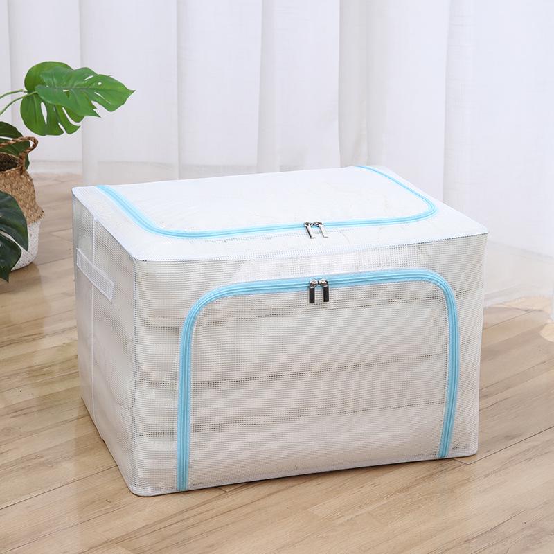 Steel Frame Waterproof Clothes Storage Box - Large Transparent Moisture-Proof Organizer for Quilts