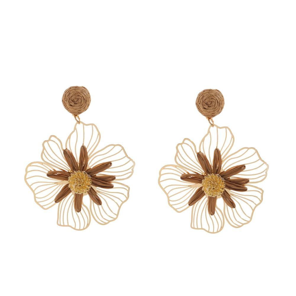 Summer Bohemian Earrings Lafite Grass Women Jewelry Cute Raffia Grass Flower Earrings  Beach коричневый