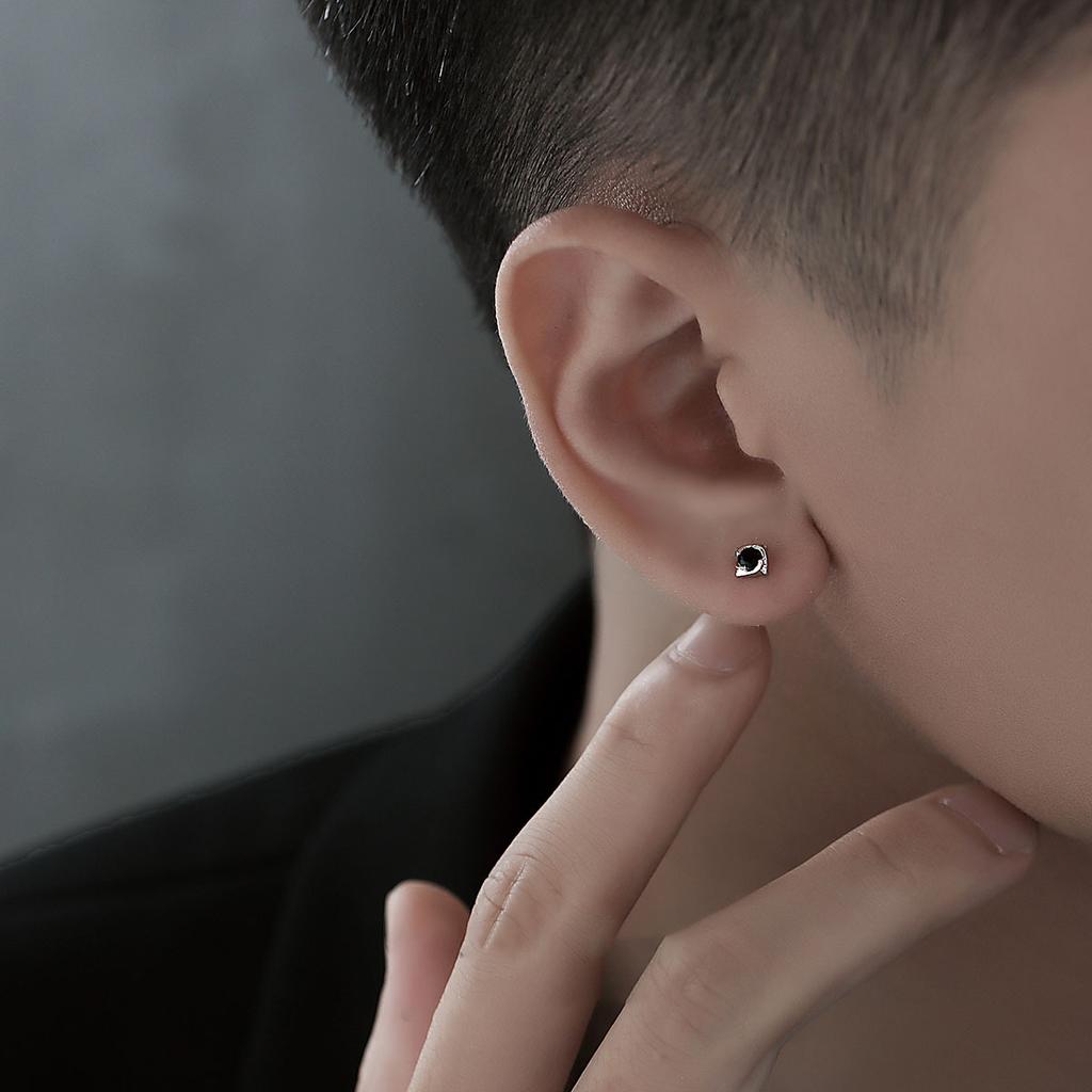 S925 Men's Earrings Men's Sterling Silver Simple Small Earrings Simple Black Diamond Earrings for Women