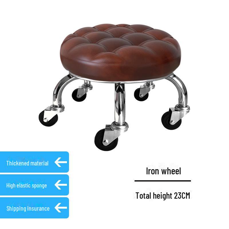 Silent Mobile Beauty Stool with Universal Wheels - Multifunctional, Low-Profile, Round Design for Home or Studio Use.