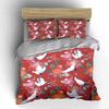 Red background with cranes and chrysanthemums Print Bedding Set 1 Duvet Cover 2 Pillowcases for Adult and Children Luxury Gift