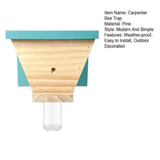 Wood Carpenter Bee Trap Outside Natural Wood Boring Bee Trap Weather-proof House Shape Outdoor Hanging Bee Catcher Decoration