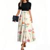 Women's Fashion Casual Belt Short Sleeve Round Neck Floral Stitching Elegant Temperament Dress