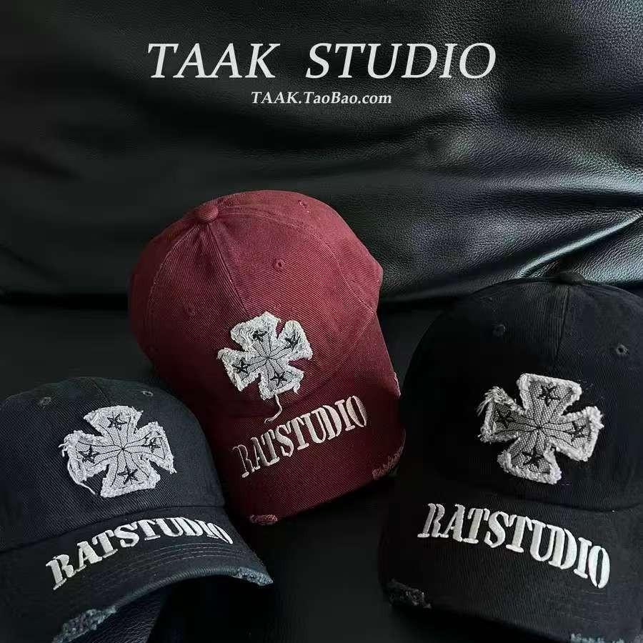 2025 trendy cross baseball cap for women, summer distressed street style with letter embroidery, face-slimming duckbill cap