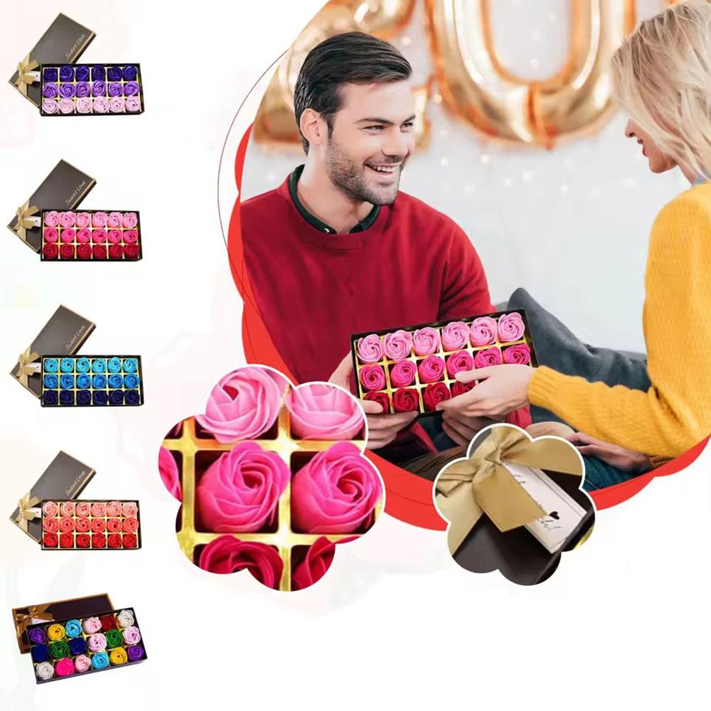 18pcs Soap Rose Flowers Gift Box Romantic Scented Bath Soap Flower Fake Flower Wedding Valentine's Day Gifts Creative Hand Gifts