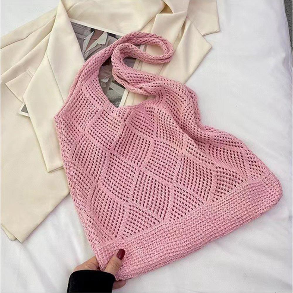 Washable Woven Shopping Bag Large Capacity Shoulder Bag Fashion Hollow Knit Tote Bag  Summer