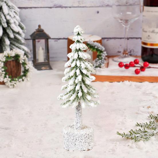 Mini Christmas Tree Artificial Bottle Brush Tree With Wooden Base Small Snow