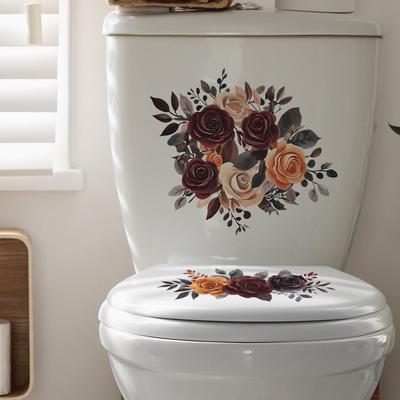 Rose-flowered Toilet Stickers Bathroom Decorative Wall Stickers