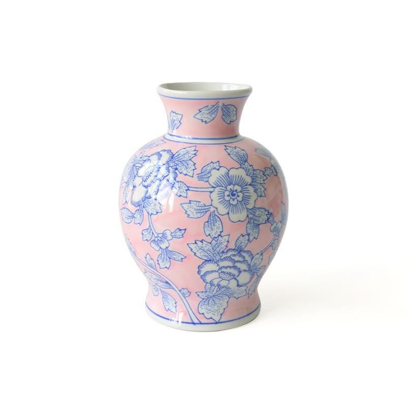 Ceramic Vase Pink Chinese Blue and White Porcelain Vase Hydroponic Flower Arrangement Decorative Ornaments Flowervase