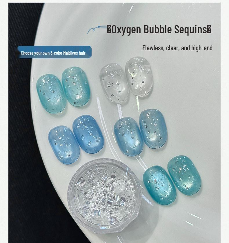 ROLITA Maldives Cat Eye Gel Polish Set - Super Sparkle Blue Pedicure Kit with Transparent Glass Beads.