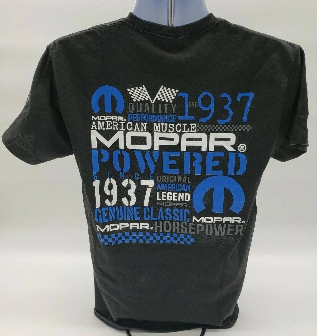 Black T-Shirt w/ Mopar Powered Since 1937 Genuine Classic & Blue  M  Logo S