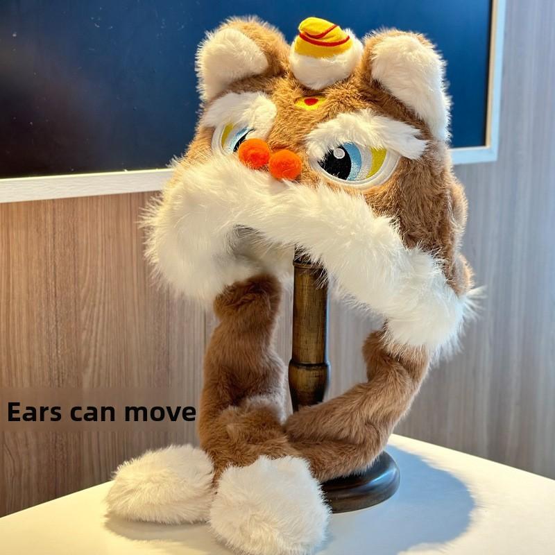 Lion Dance Plush Hat For Adults Warm Winter Earflap Beanie With Soft Faux Fur
