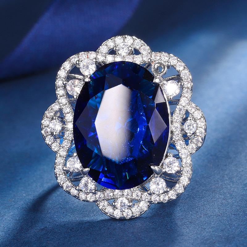 Jewelry Copper Bottom Gold-Plated Simulation Color Treasure Temperament Luxury Large Denier-Shaped Set Main Stone 15 * 20
