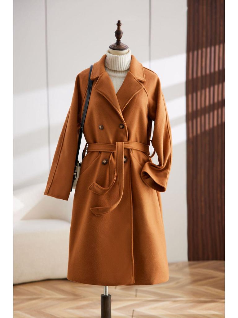 Korean Style Women's Long Tie-Waist Wool Coat