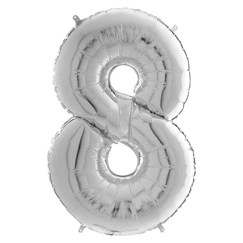 Balon Foliowy Cyfra 8, Srebrna, 66 Cm Grabo