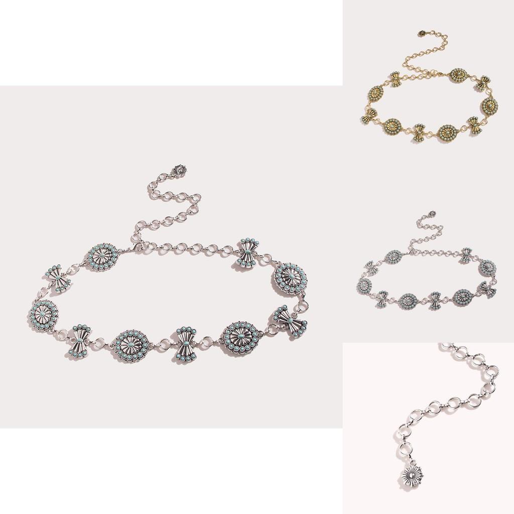 Gold And Silver Metal Waist Chain With Turquoise Decor For Womens Palace Inspired Fashion