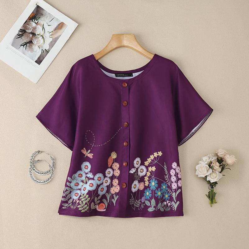 

ZANZEA Women Floral Print Summer Short Sleeve Casual Blouse 4XL кларет