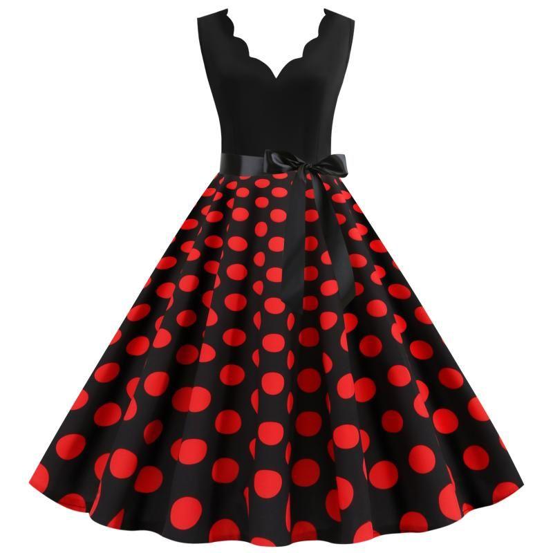 

Amazon Fashion V-Collar Polka Dot Sleeveless 4 Colors Dress 9286 3XL