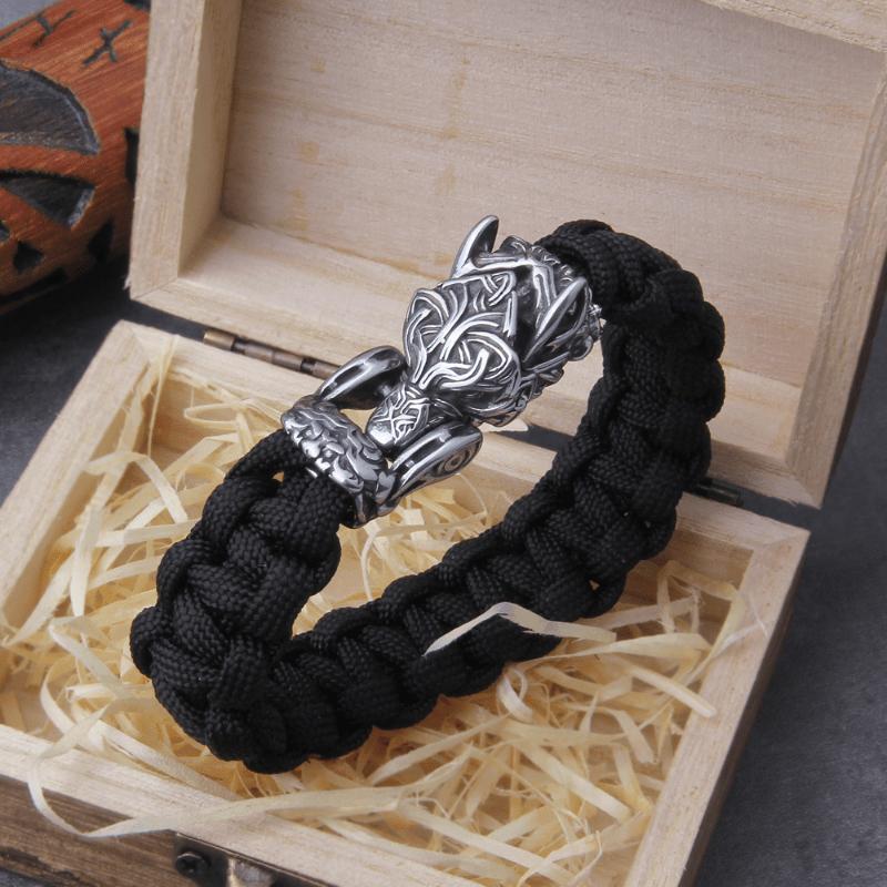 Never Fade Rock Viking Wolf Bracelet Men's Handmade Cord Can Open Wolf Mouth Punk Bracelets Biker Jewelry