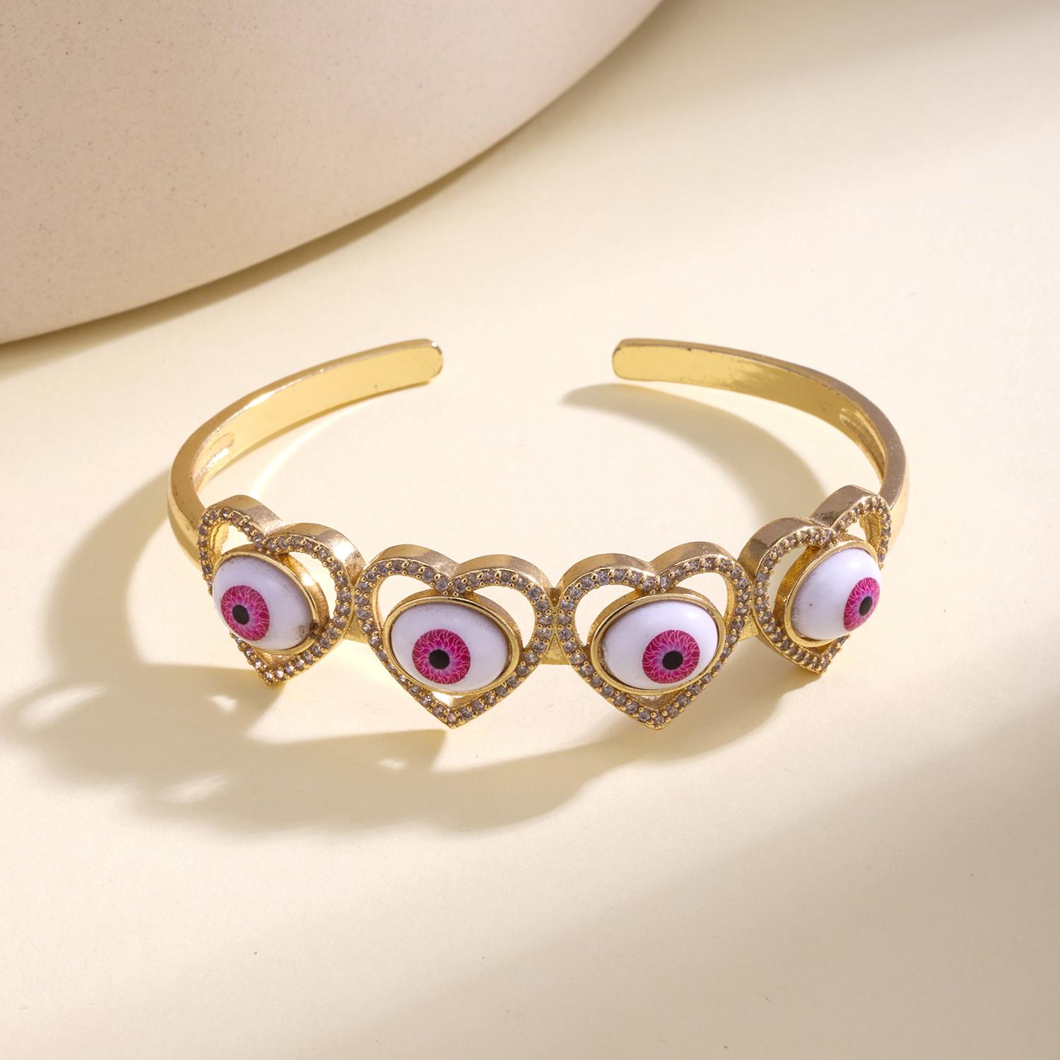 

Nidin Bohemia Style Evil Eye Open Bangle Heart Shape Rhinestone Statement Bracelet For Women Vintage Turkish Protection Jewelry 58-60mm розы красного