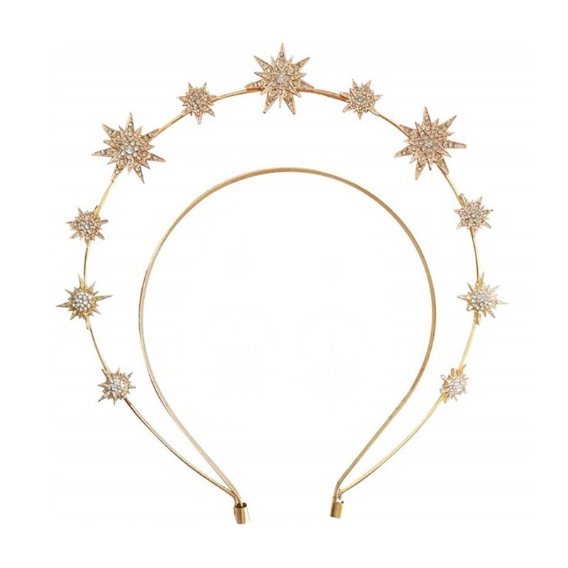 Double Layer Rhinestone Hair Hoop Alloy Headband with Hexagram Star Colorful Christmas Party Women Styling Headwear
