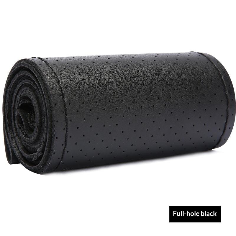 Hand Sewn Car Steering Wheel Protective Cover Leather Breathable Anti Slip Universal Suitable 38cm Elastic Band Texture Decor