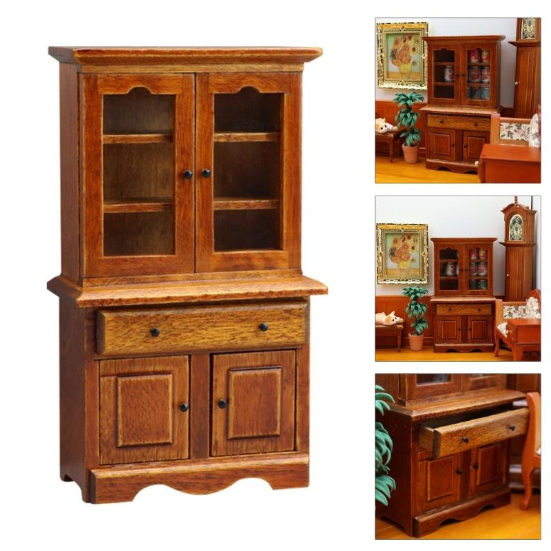 Miniature Vertical Bookcase Display Cabinet Model Figurine for 1/12 Dollhouses Scene Display Furniture Accessories