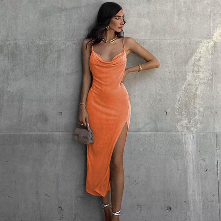QICED Women's Spring Solid Color Halter Neck Swing High Waisted Spice Girl Dress