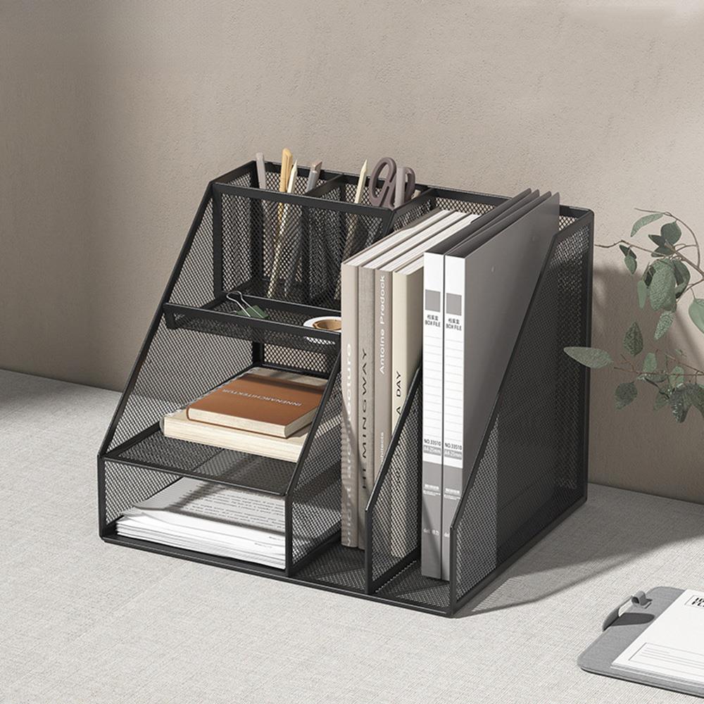 Desk Organizer Office Desktop File Rack Metal Bookstand Multi-function Storage Rack Office Supplies Folder Storage Box