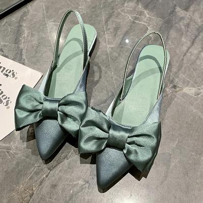 Damen Baotou Sandalen Mode Schleife Niedrige Absätze Pumps Weiblich Seide Sexy Spitz Sandalias De Mujer Damenschuhe 2025