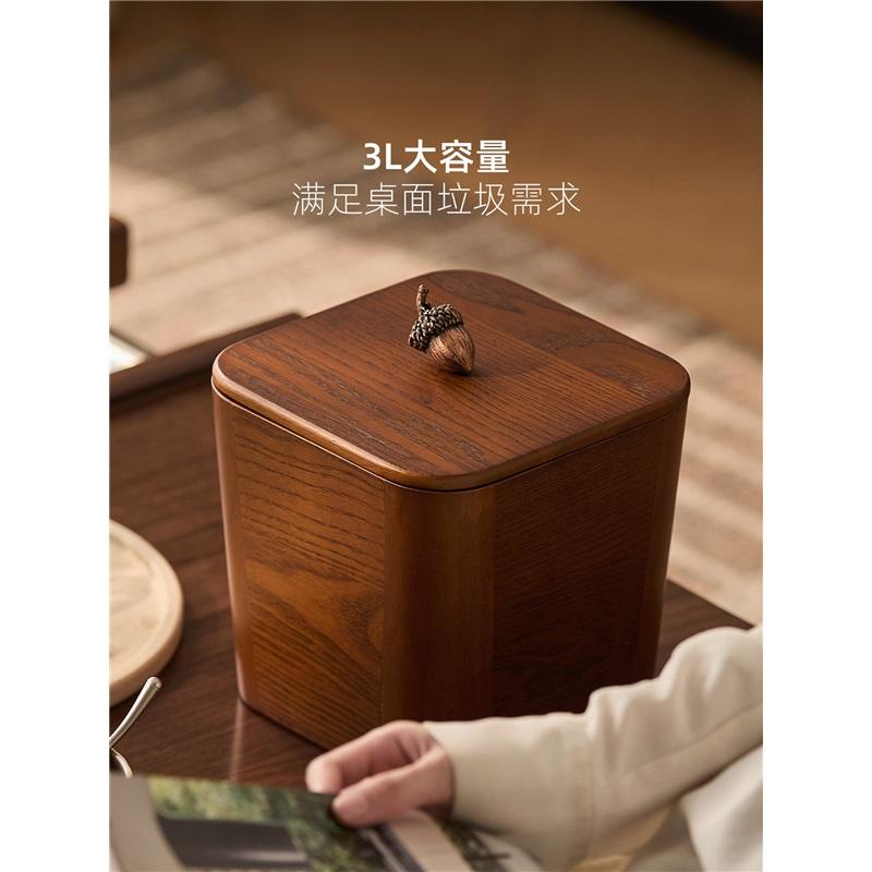 2026 New Chinese Style Wooden Covered Desktop Trash Bin Household Office Table Waste Basket